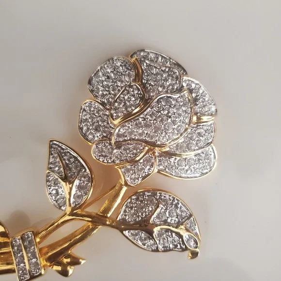 Nolan‎ Miller Brooch Large Pave Rhinestone Rose Flower Glamour Collection IOB